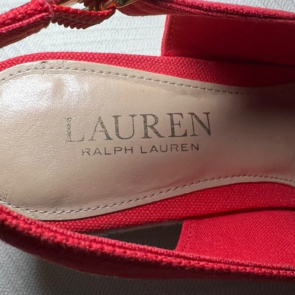 Lauren Ralph Lauren Hadly Red Espadrille Wedge Slingback Sandals Womens 7B